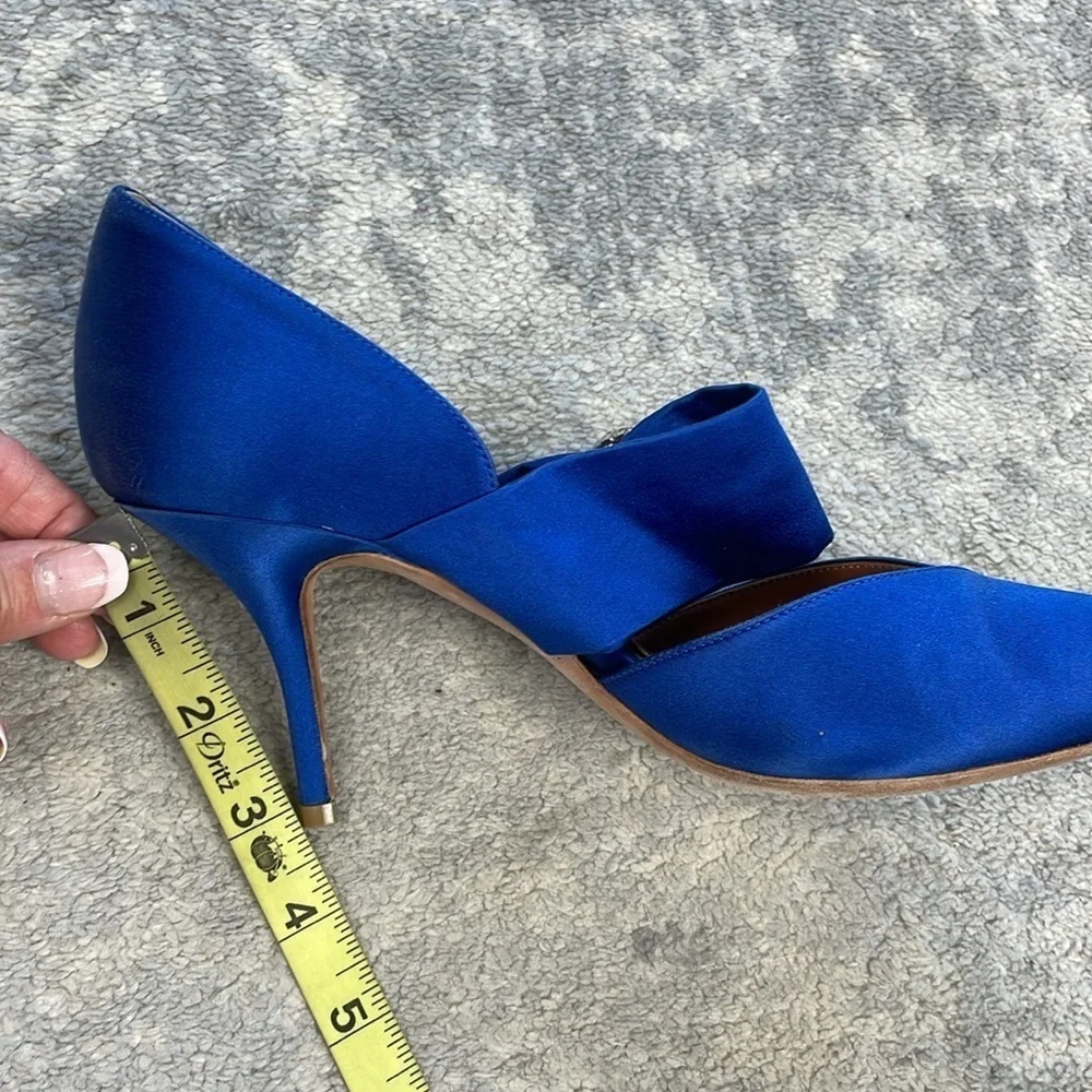 Malone Souliers Maite Crystal Buckle Satin Point Toe Pumps Blue Sz 39.5